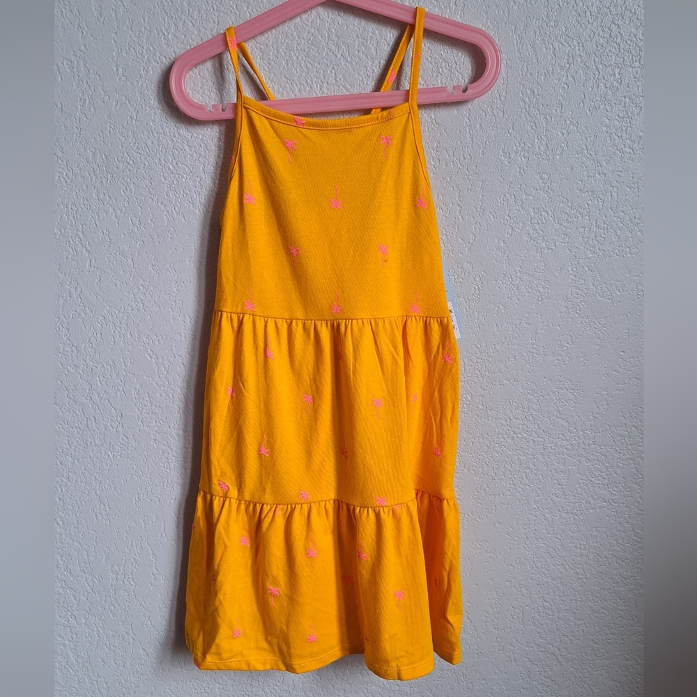 Cat & Jack Girls Orange Pink Palm Tree Print Summer Dress Size 8 NWT